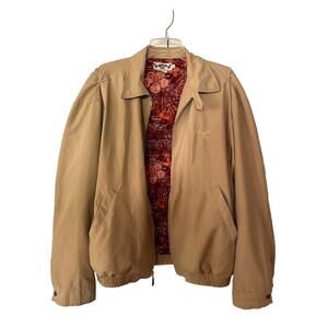 Hawaiian Tropic Tan Jacket Sz L Lining Hawaii Road Map Hibiscus Red and Orange